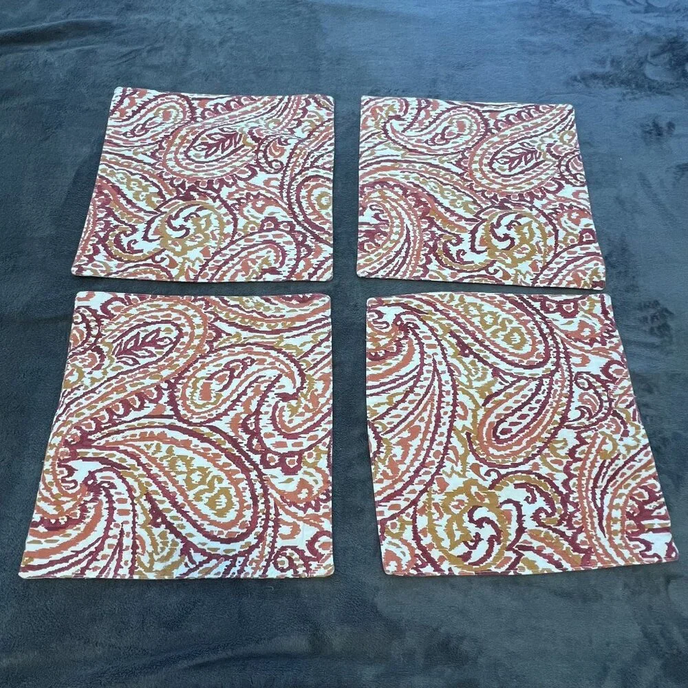 Cynthia Rowley‎ Set Of 4 Paisley Cotton Placemats Square Reversible 100% Cotton